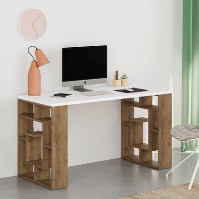 Mourah Labirent Working Table With Storage - White/Hitit  - 2 Years Warranty