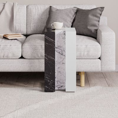 Mourah Muju C End Table - Black Marble/White Marble/White - 2 Years Warranty