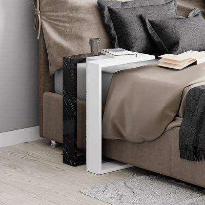 Mourah Muju C End Table - Black Marble/White Marble/White - 2 Years Warranty