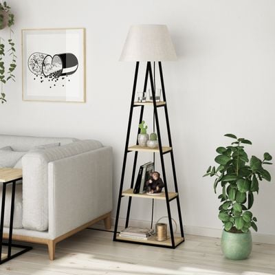 Mourah Pal Floor Lamp Uk Plug - Oak/Linen  - 2 Years Warranty