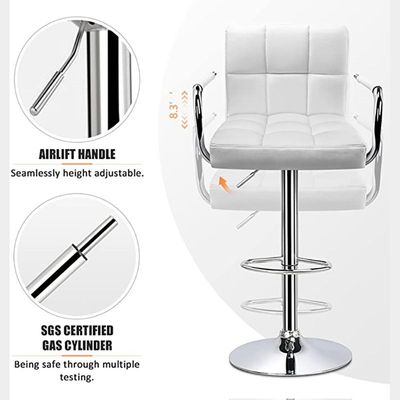 Decoration PU Adjustable Height Bar Stool Swivel Hydraulic Bar PU Armchair With Backrest 360° Upholstered Seat Assembled Home Office 