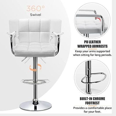 Decoration PU Adjustable Height Bar Stool Swivel Hydraulic Bar PU Armchair With Backrest 360° Upholstered Seat Assembled Home Office 