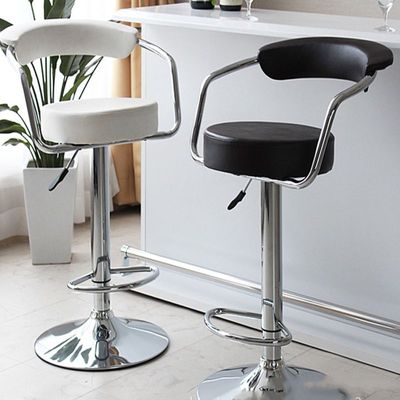 Decoration PU Bar Stool Adjustable Height Swivel Hydraulic Bar PU Armchair With Backrest 360° Upholstered Seat Assembled Home Office