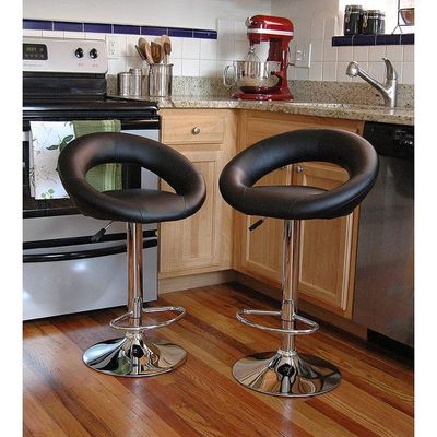 Decoration PU Bar Stool Adjustable Height Swivel Hydraulic Bar PU Armchair With Backrest 360° Upholstered Seat Assembled Home Office