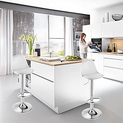 Decoration Swivel High Chair Bar Stool Adjustable Up Down Stainless Steel Base Office Restaurant Furniture (White)