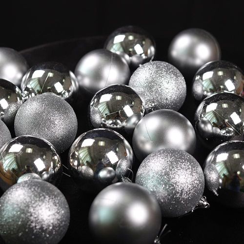 Christmas Ball Ornaments For Xmas With Hanging Loop - Silver