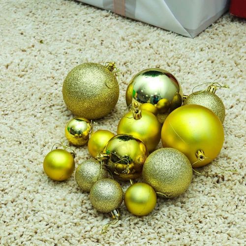 Christmas Ball Ornaments For Xmas With Hanging Loop - Gold