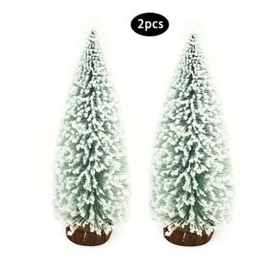 Yatai Pack of 2pcs Small Pine Tree With Wooden Base For Xmas - White/Green