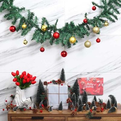 Yatai pack of 10pcs Small Pine Tree With Wooden Base For Xmas - Green