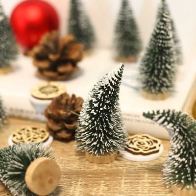 ياتاي حزمة من 10 قطع صغيرة الصنوبر شجرة مع قاعدة خشبية لعيد الميلاد