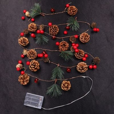 Christmas Pine Cone Battery Operated Garland With LED Lights - Yellow