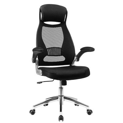 Songmics Office Swivel Mesh Chair With Headrest And Flip Up Armrests - Black by Mahmayi