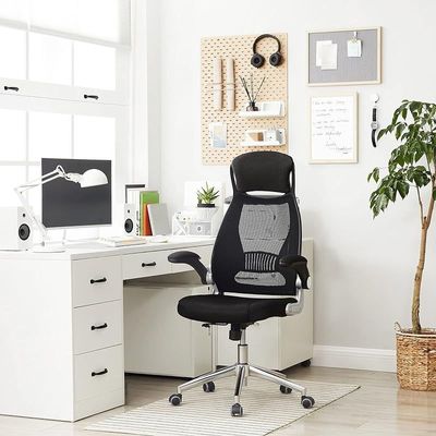 Songmics Office Swivel Mesh Chair With Headrest And Flip Up Armrests - Black by Mahmayi