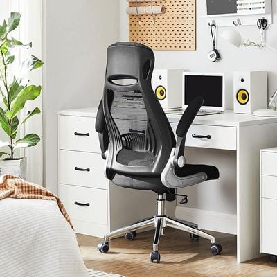 Songmics Office Swivel Mesh Chair With Headrest And Flip Up Armrests - Black by Mahmayi