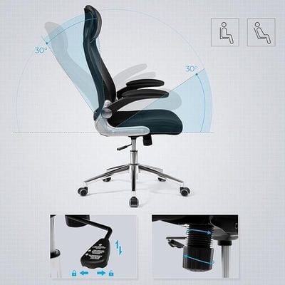 Songmics Office Swivel Mesh Chair With Headrest And Flip Up Armrests - Black by Mahmayi