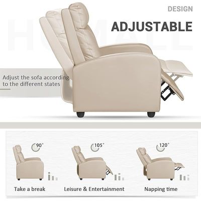 Mahmayi Adjustable Recliner Sofa Modern PU Leather, Single Reclining Chair Sofa, Theater Seating Beige for Home, Living Room