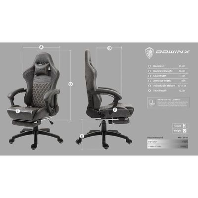 Dowinx PU Leather Gaming Office Chair With High Back Adjustable Swivel And Footrest - Light Grey by Mahmayi