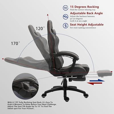 Dowinx PU Leather Gaming Office Chair With High Back Adjustable Swivel And Footrest - Light Grey by Mahmayi