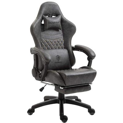 Dowinx PU Leather Gaming Office Chair With High Back Adjustable Swivel And Footrest - Light Grey by Mahmayi