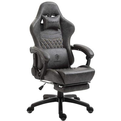 Dowinx Gaming Chair Office PC Chair with Massage Lumbar Support, Racing Style PU Leather High Back Adjustable Swivel Task Chair with Footrest (Grey)