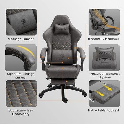 Dowinx PU Leather Gaming Office Chair With High Back Adjustable Swivel And Footrest - Light Grey by Mahmayi