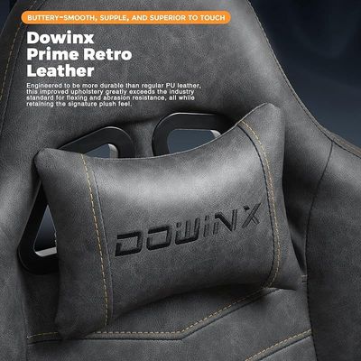 Dowinx Gaming Chair Office PC Chair with Massage Lumbar Support, Racing Style PU Leather High Back Adjustable Swivel Task Chair with Footrest (Grey)
