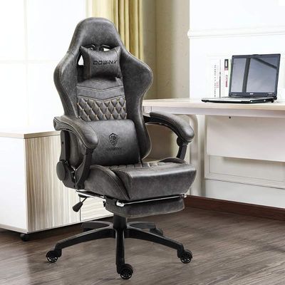 Dowinx PU Leather Gaming Office Chair With High Back Adjustable Swivel And Footrest - Light Grey by Mahmayi