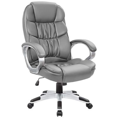 Height Adjustable Modern High Back Office Chair With Padded Armrests And Lumbar Support - Grey