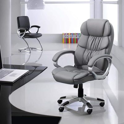 Height Adjustable Modern High Back Office Chair With Padded Armrests And Lumbar Support - Grey