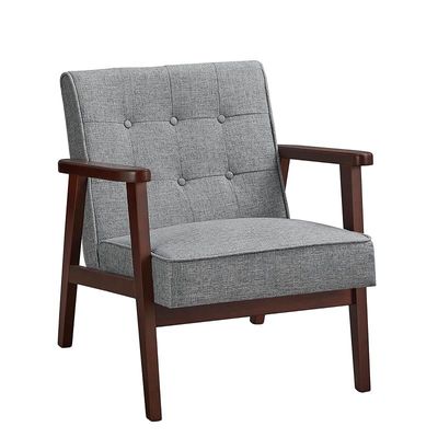 كرسي أريكة خشبي من Mahmayi Modern Lounge مع مساند للأذرع وأرجل من الخشب الصلب ومقعد واحد مبطن باللون الرمادي