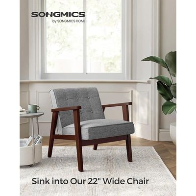 Songmics Modern Lounge Wooden Sofa Chair with Solid Wood Armrests and Legs Single Seat Cushioned Sofa Grey by Mahmayi