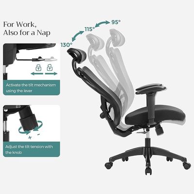 Songmics Ergonomic Mesh Office Chair With Adjustable Lumbar Support And Headrest - Black by Mahmayi