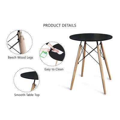Round Table With Quad Leg Base And Ultimate Eames Style DSW Dining Chairs, Set Of 2 - Black