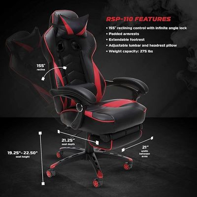 Racing Style Gaming Office Chair With Footrest - Black/Red