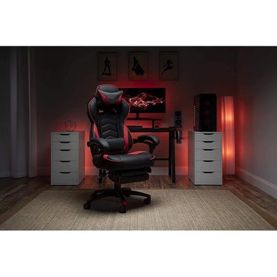 Racing Style Gaming Office Chair With Footrest - Black/Red