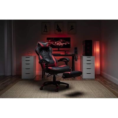 Racing Style Gaming Office Chair With Footrest - Black/Red