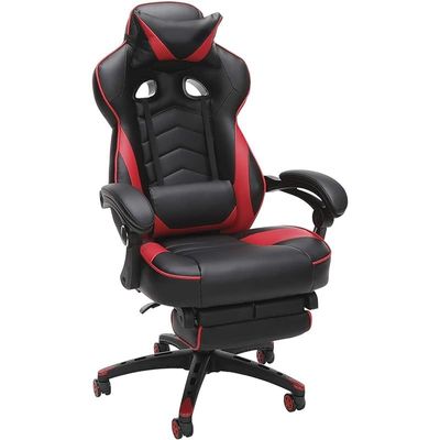 Racing Style Gaming Office Chair With Footrest - Black/Red