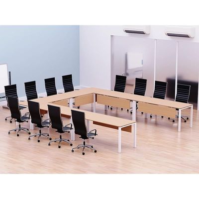 Mahmayi Figura 72-14 U-Shaped Conference Meeting Table for Office, School, or Classroom, Large 12 Person Capacity with Elegant Design and Durability, Ideal for Meetings, Events, Seminars, and Collaborative Workspaces (12 Seater, Oak) 