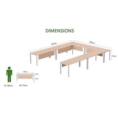 طاولة اجتماعات Mahmayi Figura 72-14 على شكل حرف U للمكتب أو المدرسة أو الفصل الدراسي، سعة كبيرة تتسع لـ 12 شخصًا مع تصميم أنيق ومتانة، مثالية للاجتماعات والفعاليات والندوات ومساحات العمل التعاونية (12 مقعدًا، بلوط)