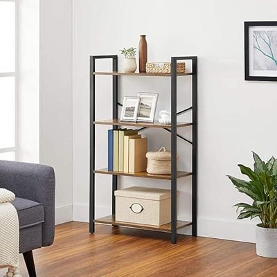 Ladder Shelf With 4 Tier Wooden Shelves - Brown