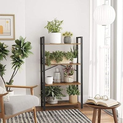 Ladder Shelf With 4 Tier Wooden Shelves - Brown