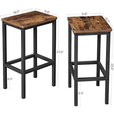 Limited Edition Vintage Stylish Bar Stools With Footrest Feet Pads, Set of 2 - Brown