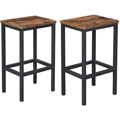 Limited Edition Vintage Stylish Bar Stools With Footrest Feet Pads, Set of 2 - Brown