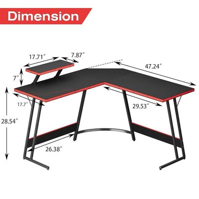 L-Shaped Gaming Desk Computer Corner Desk With Large Monitor Riser Stand - Black