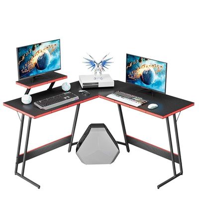 L-Shaped Gaming Desk Computer Corner Desk With Large Monitor Riser Stand - Black