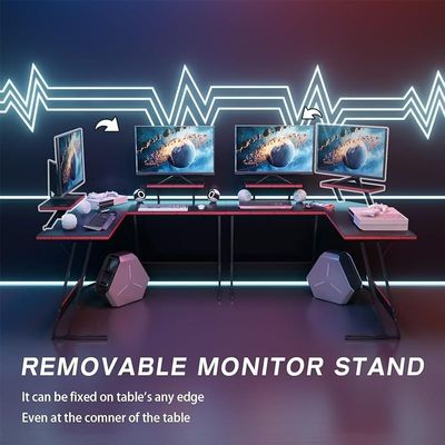 L-Shaped Gaming Desk Computer Corner Desk With Large Monitor Riser Stand - Black