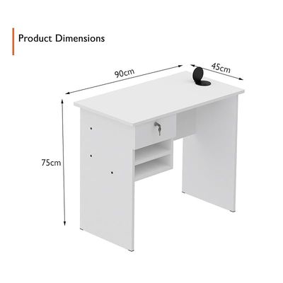 Solama Functional Office Desk With 2 Paper Racks, Lockable Drawer With Round Desktop Power Module - White