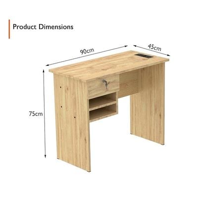 Solama Functional Office Desk With 2 Paper Racks, Lockable Drawer With Desktop Socket And USB A/C Port - Oak