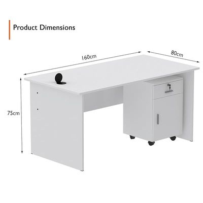 طاولة كتابة Mahmayi MP1 مقاس 160x80 باللون الأبيض مع أدراج ووحدة طاقة لسطح المكتب مستديرة باللون الأسود مقاس 51-1H تتميز بفتحة USB - مثالية لتنظيم المنزل أو المكتب وحلول الاتصال