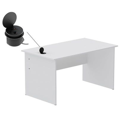 Modern Writing Study Table With Round Desktop Power Module - White